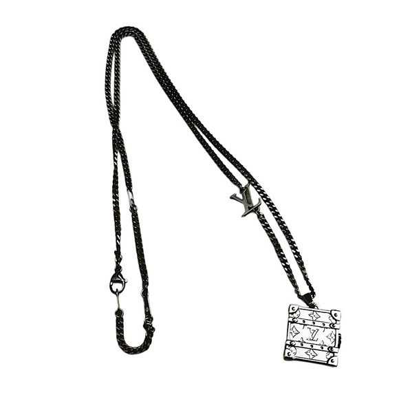 Authentic Louis Vuitton Silver Plated LV Charm Monogram Pillcase Necklace - Picture 1 of 12